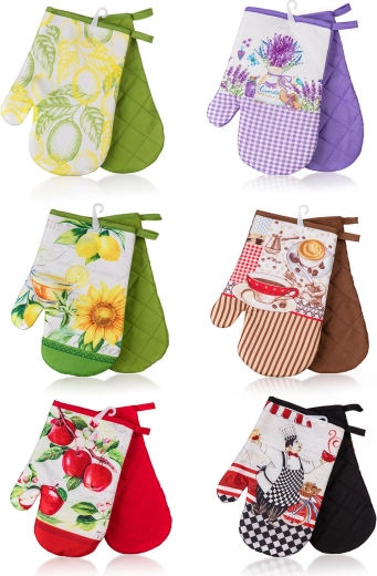Kitchen oven mitts with loop 27 × 17 cm, set of 2, assorted designs