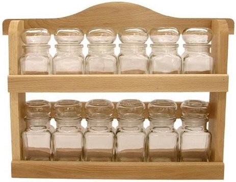 Wooden spice rack with 150 ml and 120 ml jars