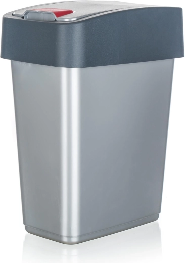 Flip-top trash bin 10 L – silver/gray plastic