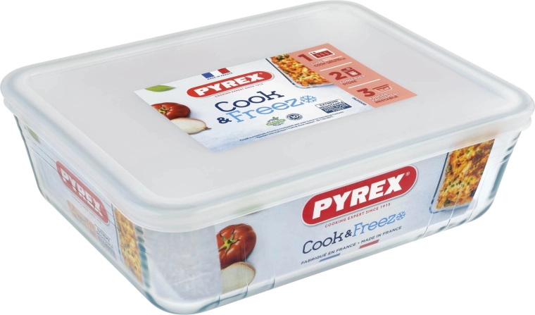 Стъклен съд PYREX 2,6 л с капак, 24 × 19 × 8 см