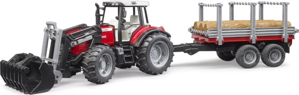 BRUDER трактор MASSEY FERGUSON 7480 с челен товарач и превозвач за трупи