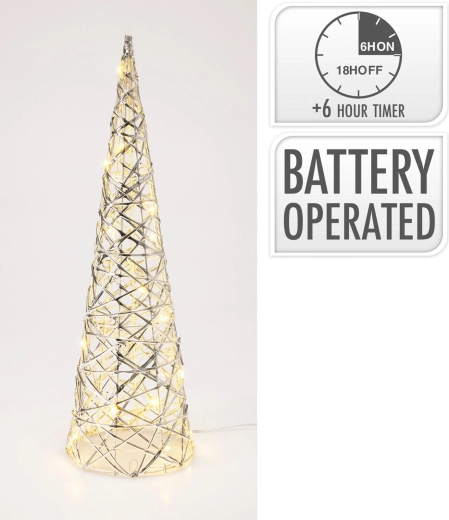 Decorative 40 cm LED pyramid with silver finish and timer