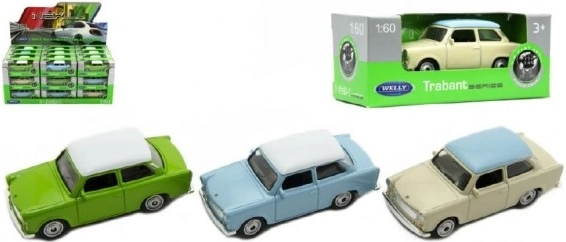 Метален модел Trabant 1:60 от Welly, 7 см, свободен ход, микс цветове