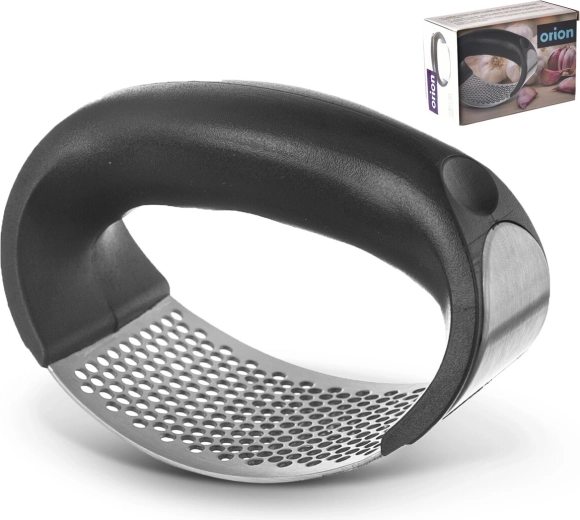 Stainless steel and plastic garlic press