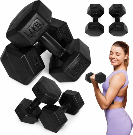 Шестоъгълни гири MOVEPRO 2×4 кг (черни)