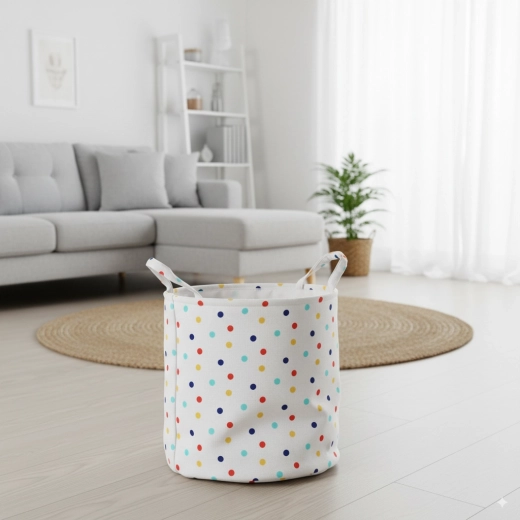 Текстилна кошница за пране и играчки на точки 30 × 35 см