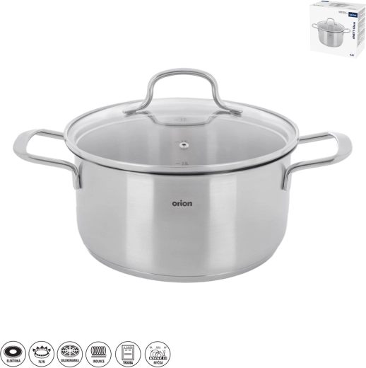 Stainless steel saucepan Anett glass 4.6 l with glass lid