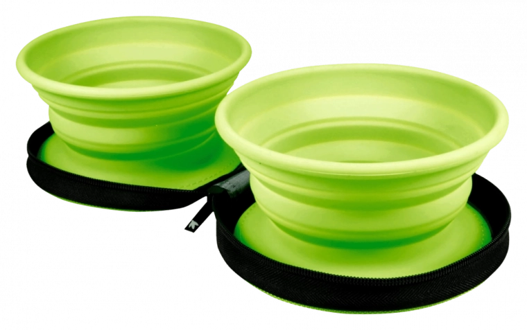 Пътна двойна купичка KIWI WALKER – зелена, 2 бр.