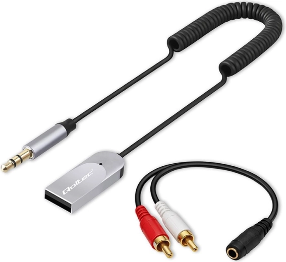 wireless Bluetooth 6.0 audio receiver for home and car with 2× RCA, 3.5 mm AUX and USB power, microphone
