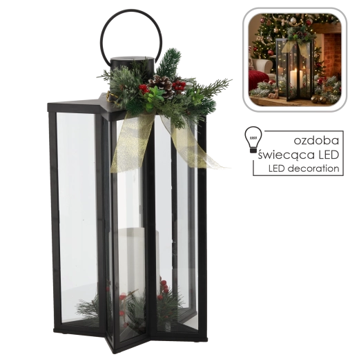 Black LED lantern with star-shaped candle