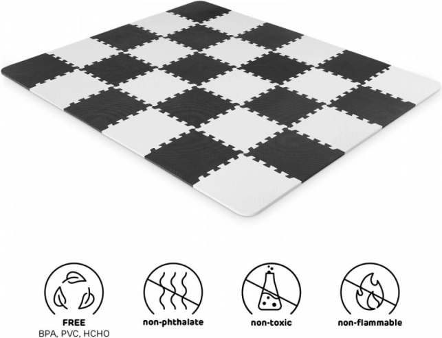 Kinderkraft foam puzzle play mat Luno 150 × 180 cm black and white (30 pieces)