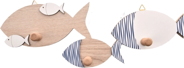 Wooden wall coat rack BEACH with 3 hooks