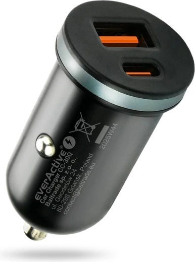EverActive CC-30Q 35 W car charger with USB-A QC 3.0 and USB‑C PD, black