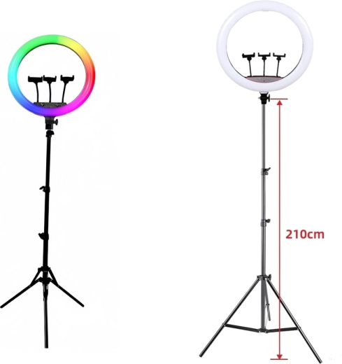 RGB LED пръстеновидна светлина на статив с 3 държача за телефон (45 см)