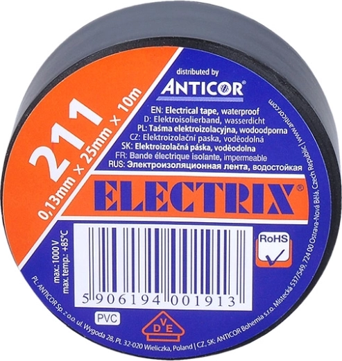 Solight изолационна лента 25 mm x 0,13 mm x 10 m черна