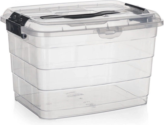 Storage box with lid and handle 14 l VILARD – transparent with smoky clips