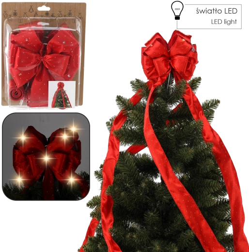 Satin Red Bow for Christmas Tree Top with LED Lighting 1.8 m