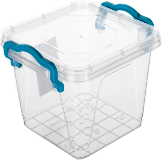 GEMA Square Container 0.6 l with Turquoise Handles