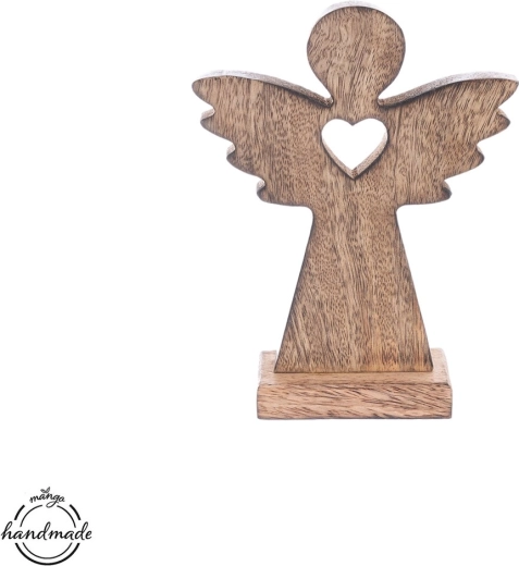 Mango Wood Angel with Heart 16.5 cm