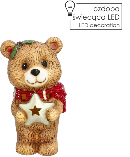 Коледна декоративна фигурка на мече със светеща LED звезда