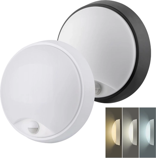 Solight LED външно осветително тяло със сензор за движение и избор на CCT, 15/18/20 W, 1800 lm, 22 cm, черно/бяло