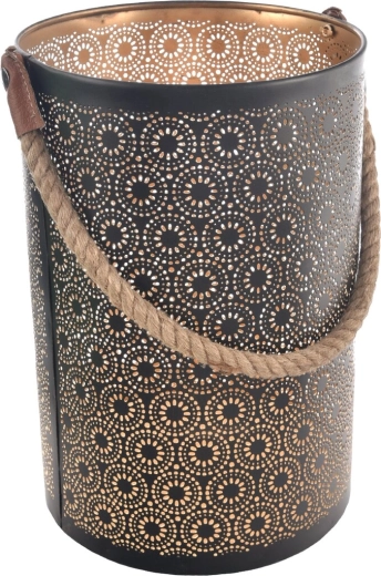 DOT metal and jute candle holder, black/gold, 35 cm