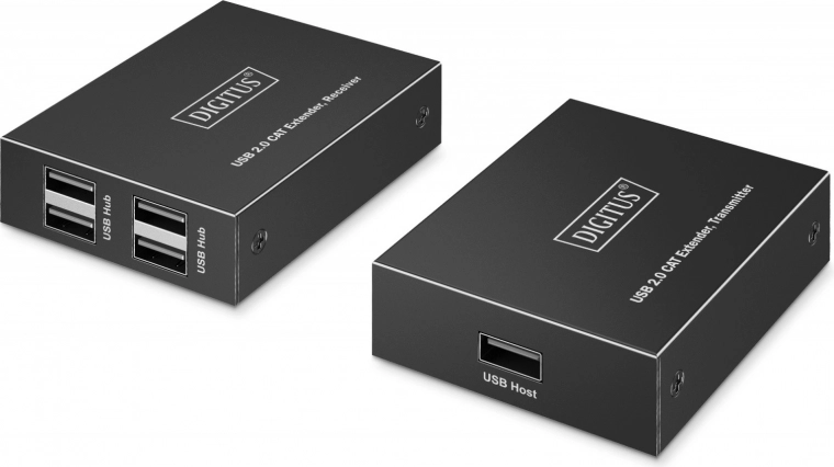 USB 2.0 Extender over CAT 6 Cable up to 150 m, 4× USB‑A, 1× RJ45 Gigabit Ethernet – Transmitter/Receiver Set