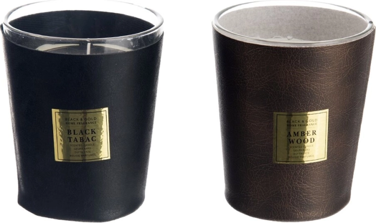 Scented candle in a glass jar with a leather detail 385 g (2 variants)