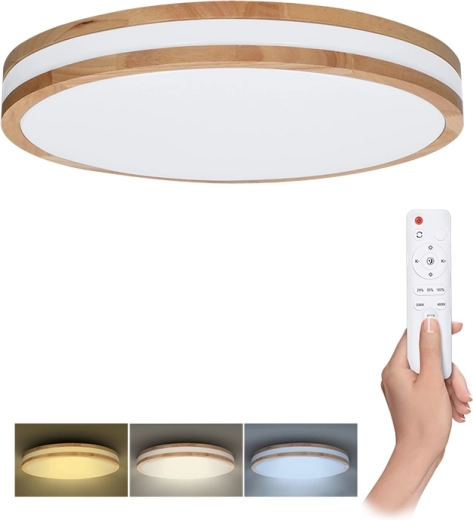 Solight LED ceiling/wall light Woody with remote control, 48 W, 38 cm, dimmable, adjustable color temperature