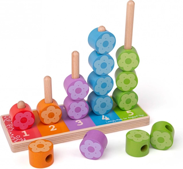 Дървена игра за нанизване на цветни цветя BIGJIGS