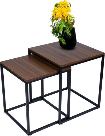 Set of nesting coffee tables 2-in-1 in loft style, walnut