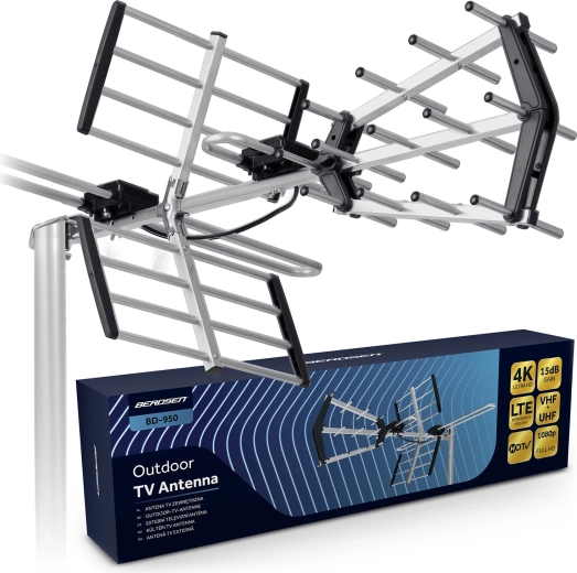 Outdoor directional TV antenna BERDSEN for DVB-T/T2, 4K Ultra HD, VHF/UHF, LTE filter, range 80 km