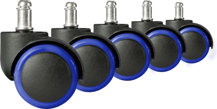 Rubberized casters for office chairs, black and blue, 5 pcs