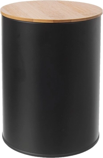 Black metal tin with bamboo lid 9.5 cm - 1 piece
