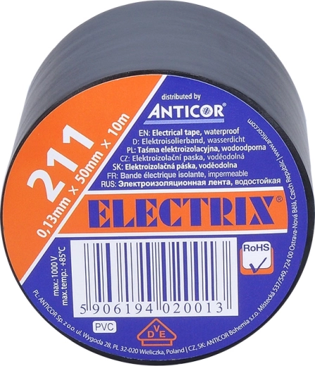 Solight insulating electrical tape 50 mm × 0.13 mm × 10 m black