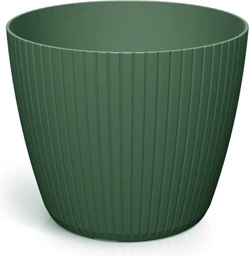 Lamia Flower Pot 24 cm Dark Green – Plastic Ribbed Planter for Indoors and Outdoors