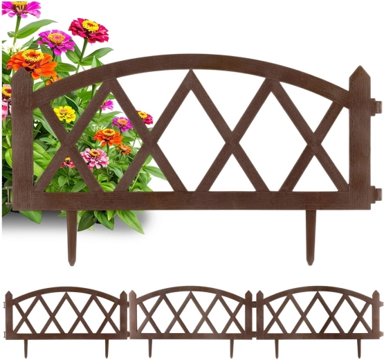 Garden border fence brown 57 × 25 cm, set of 4