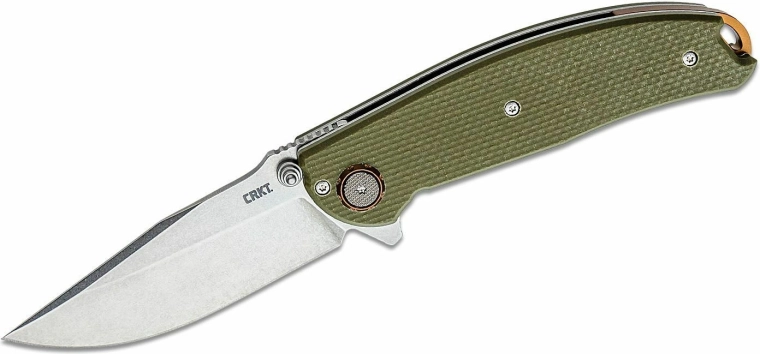 CRKT Butte джобен нож с асистирано отваряне, D2, stonewash, зелен G10
