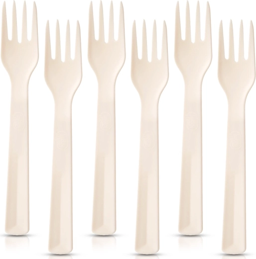 Plastic dining forks cream SANDY 18 cm, 6 pcs