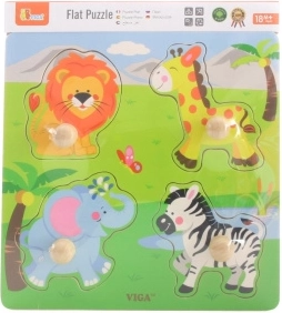 Wooden zoo animal peg puzzle with large knobs