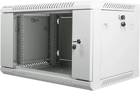Завесен шкаф 19'' 6U 600x450 мм, сив, със стъклена врата