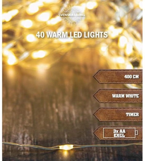 Christmas light chain 40 LED with timer 4 m, warm white