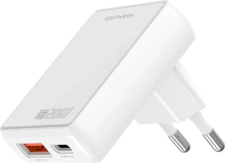 Мрежово зарядно FlatPlug Duos 20W USB‑C + USB‑A бяло