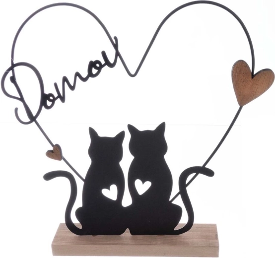 Cat Decoration “Home” Made of Wood and Metal