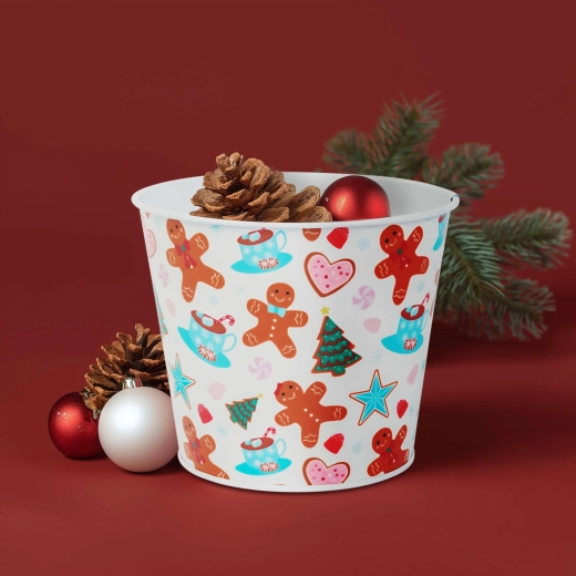 Christmas metal flower pot with gingerbread motif 13 × 11 cm