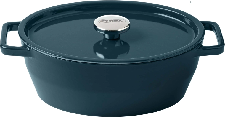 Pyrex cast iron casserole with lid 24 cm, 4 l, dark green