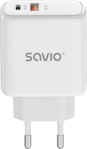 20 W SAVIO LA-12 Wall Charger with USB-C PD and USB-A QC