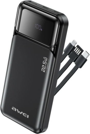 Awei 10000 mAh power bank with built-in cables