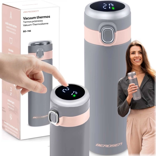 Vacuum Thermos 450 ml with Temperature Sensor, Gray