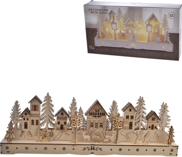 Дървена къщичка с LED осветление, кафява, 45 × 6 × 15 см